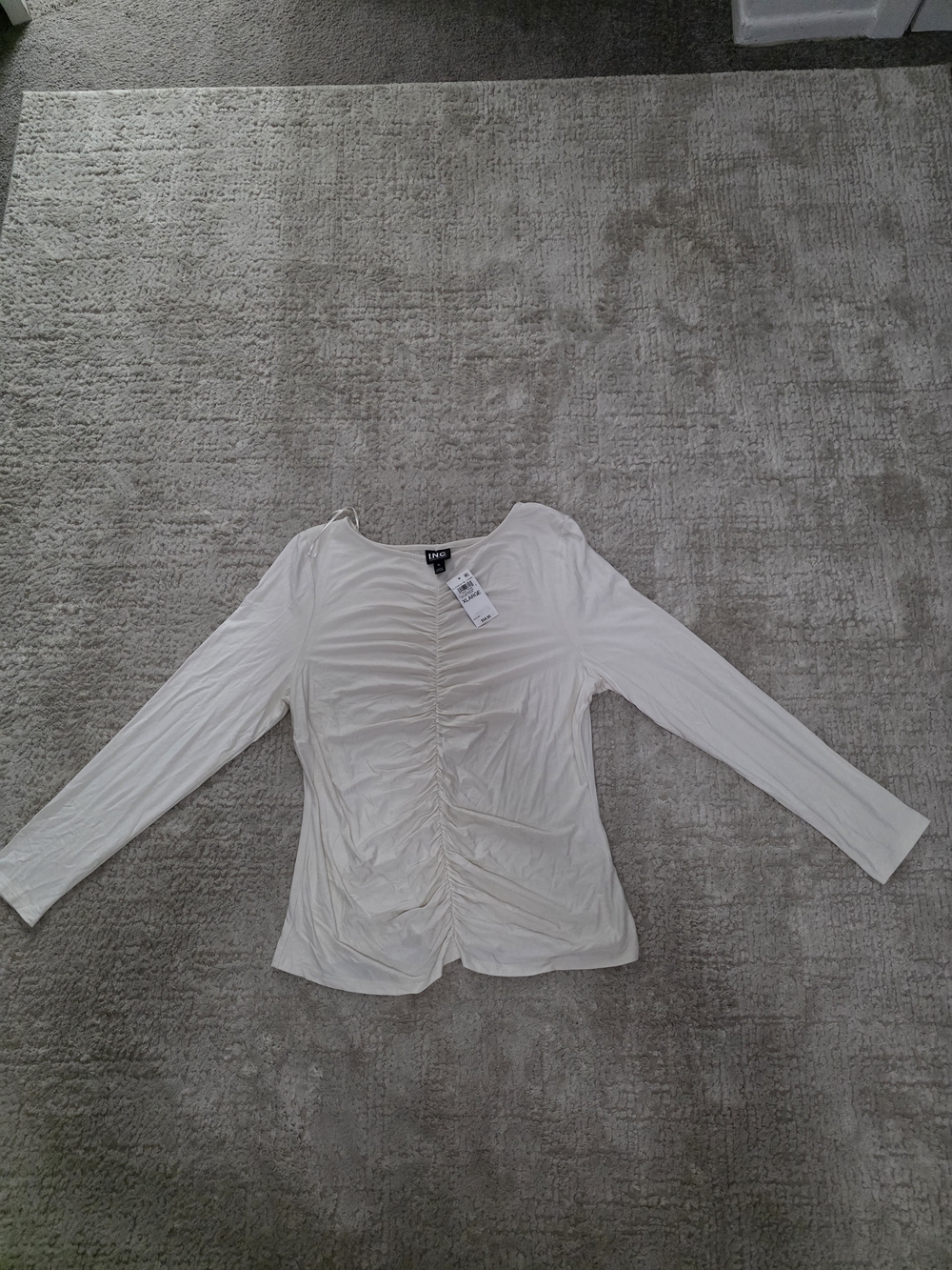 INC International Concepts White Ruched Long-Sleeve Shirt